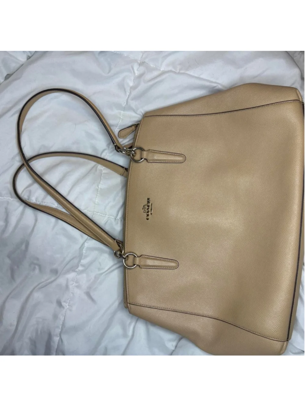 Large Authentic Coach beige leather satchel tote #coach #satchel crossbody strap